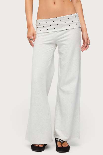 Petite Reeva Polka Dot Foldover Pants - LIGHT-GRAY-MELANGE