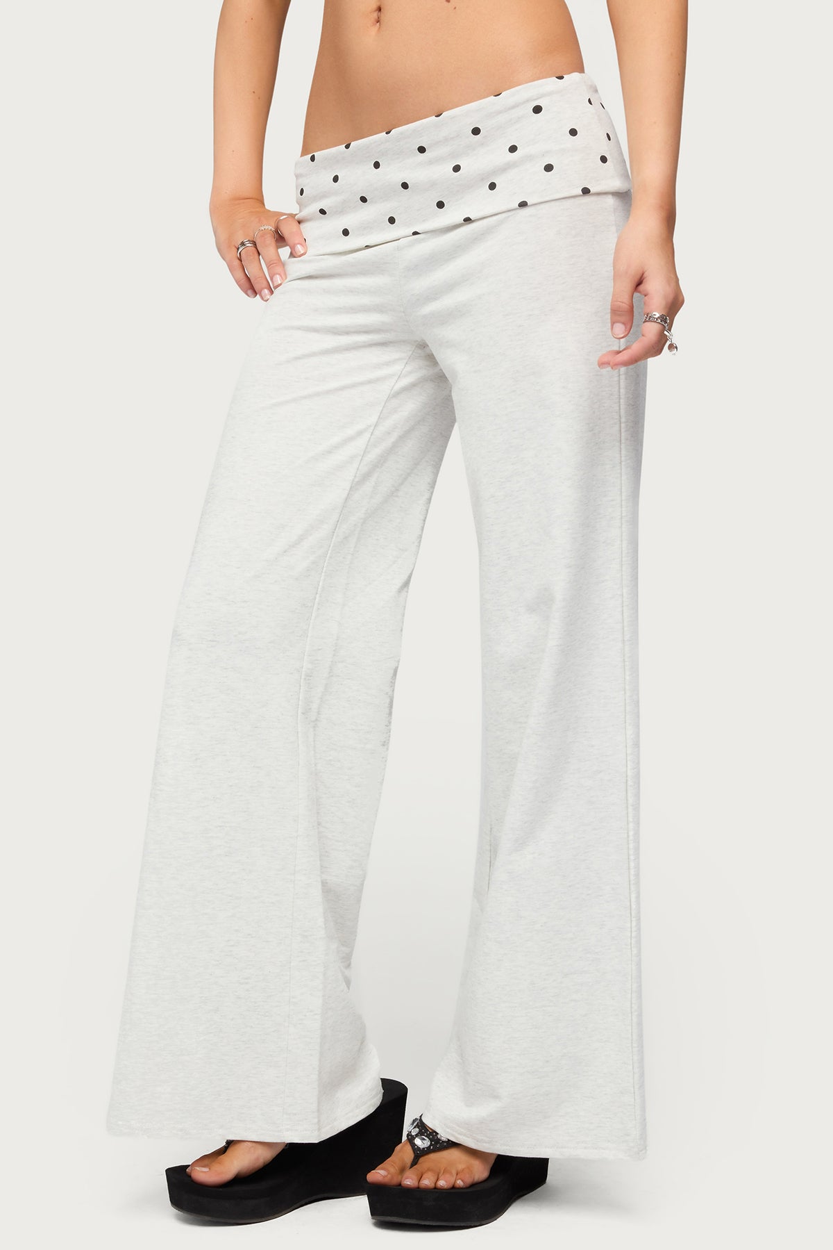 Petite Reeva Polka Dot Foldover Pants - LIGHT-GRAY-MELANGE