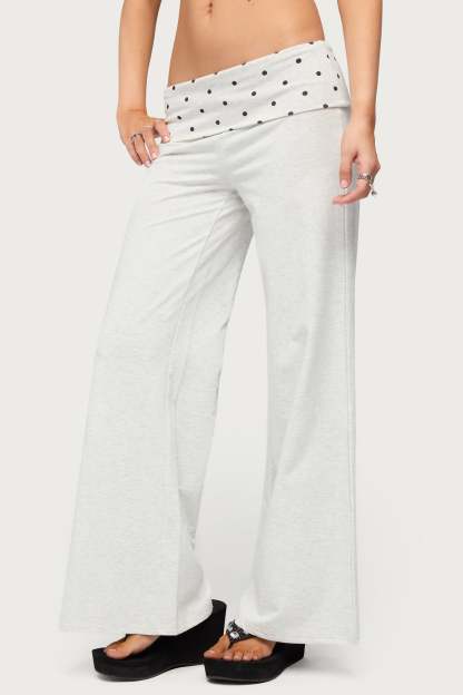 Petite Reeva Polka Dot Foldover Pants - LIGHT-GRAY-MELANGE