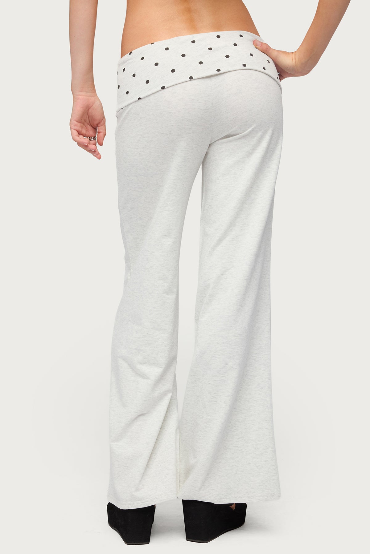 Petite Reeva Polka Dot Foldover Pants - LIGHT-GRAY-MELANGE