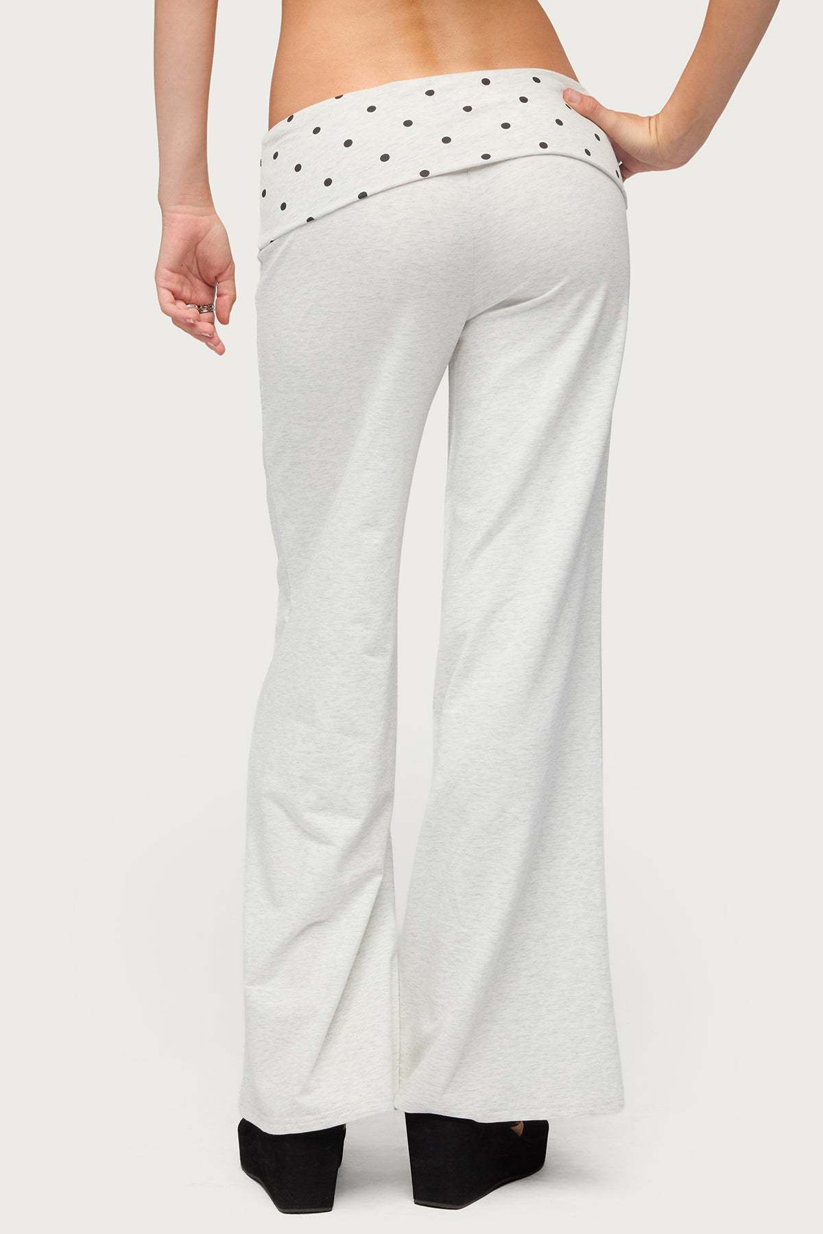 Petite Reeva Polka Dot Foldover Pants - LIGHT-GRAY-MELANGE