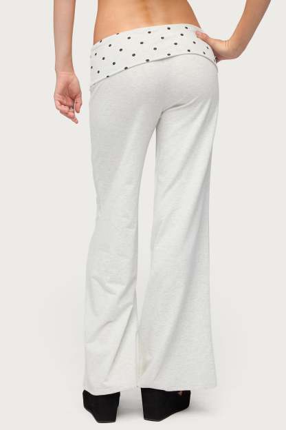 Petite Reeva Polka Dot Foldover Pants - LIGHT-GRAY-MELANGE