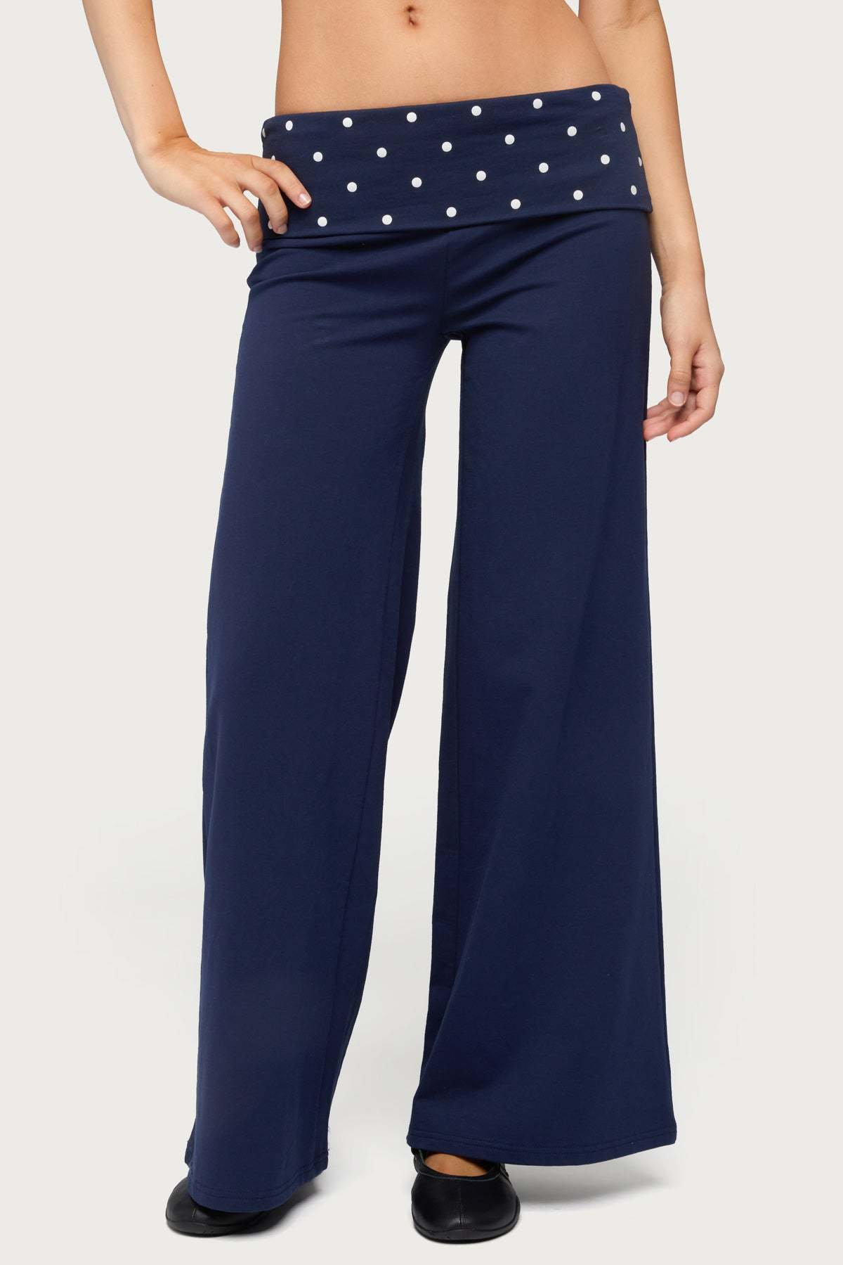 Petite Reeva Polka Dot Foldover Pants - NAVY