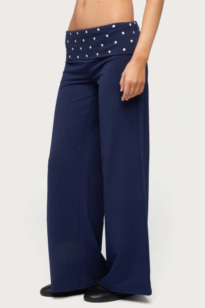 Petite Reeva Polka Dot Foldover Pants - NAVY