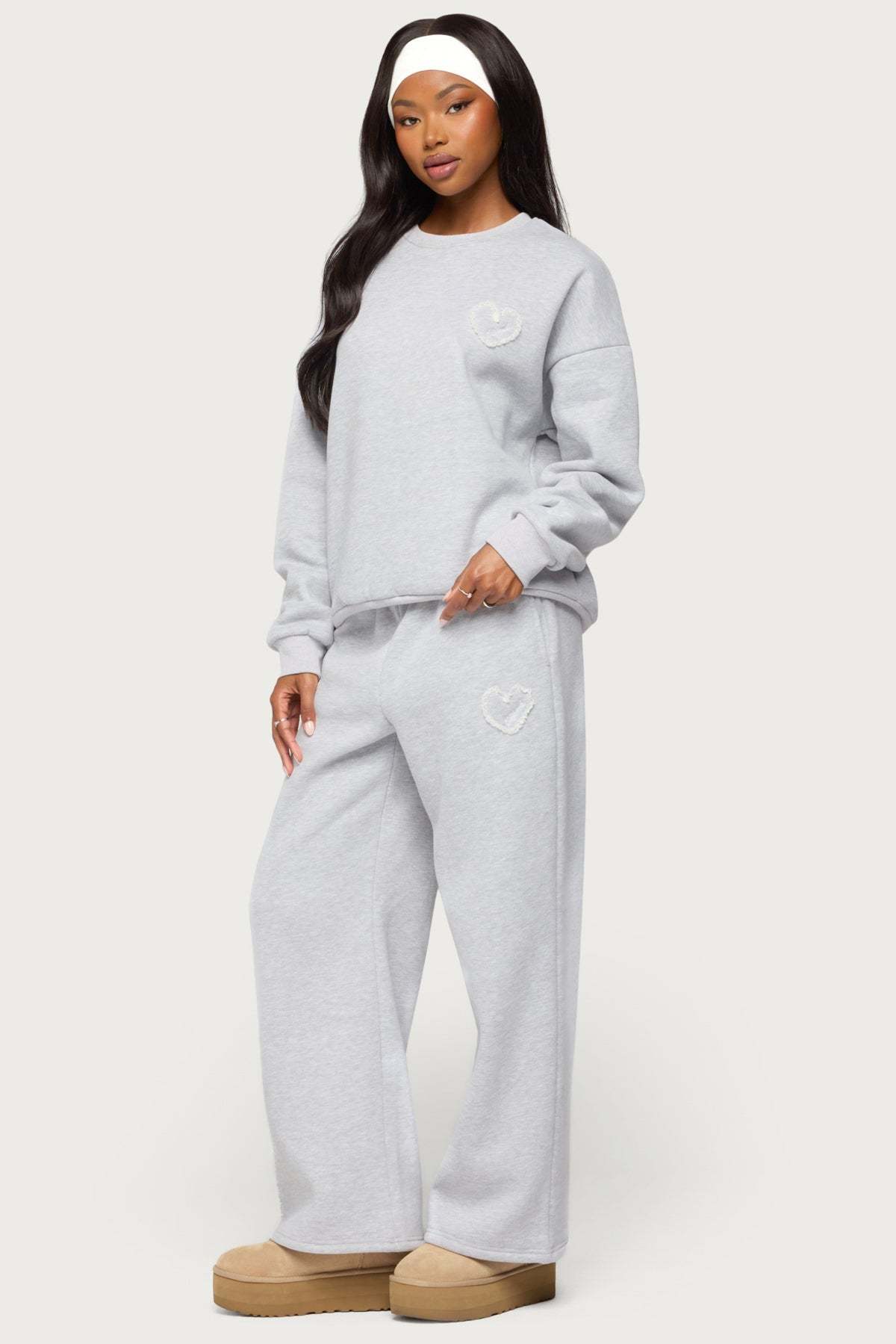Love Edikted Wide Leg Sweatpants - GRAY-MELANGE