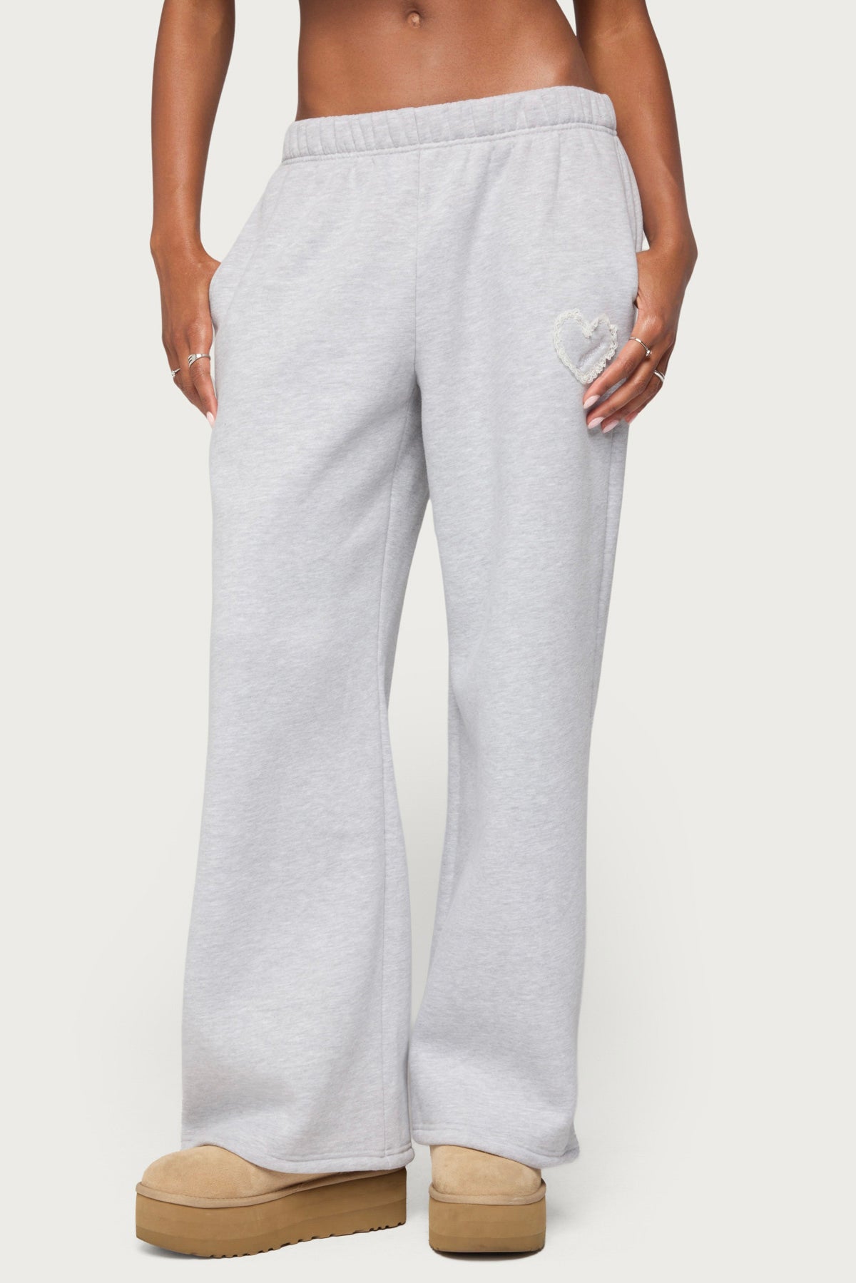 Love Edikted Wide Leg Sweatpants - GRAY-MELANGE