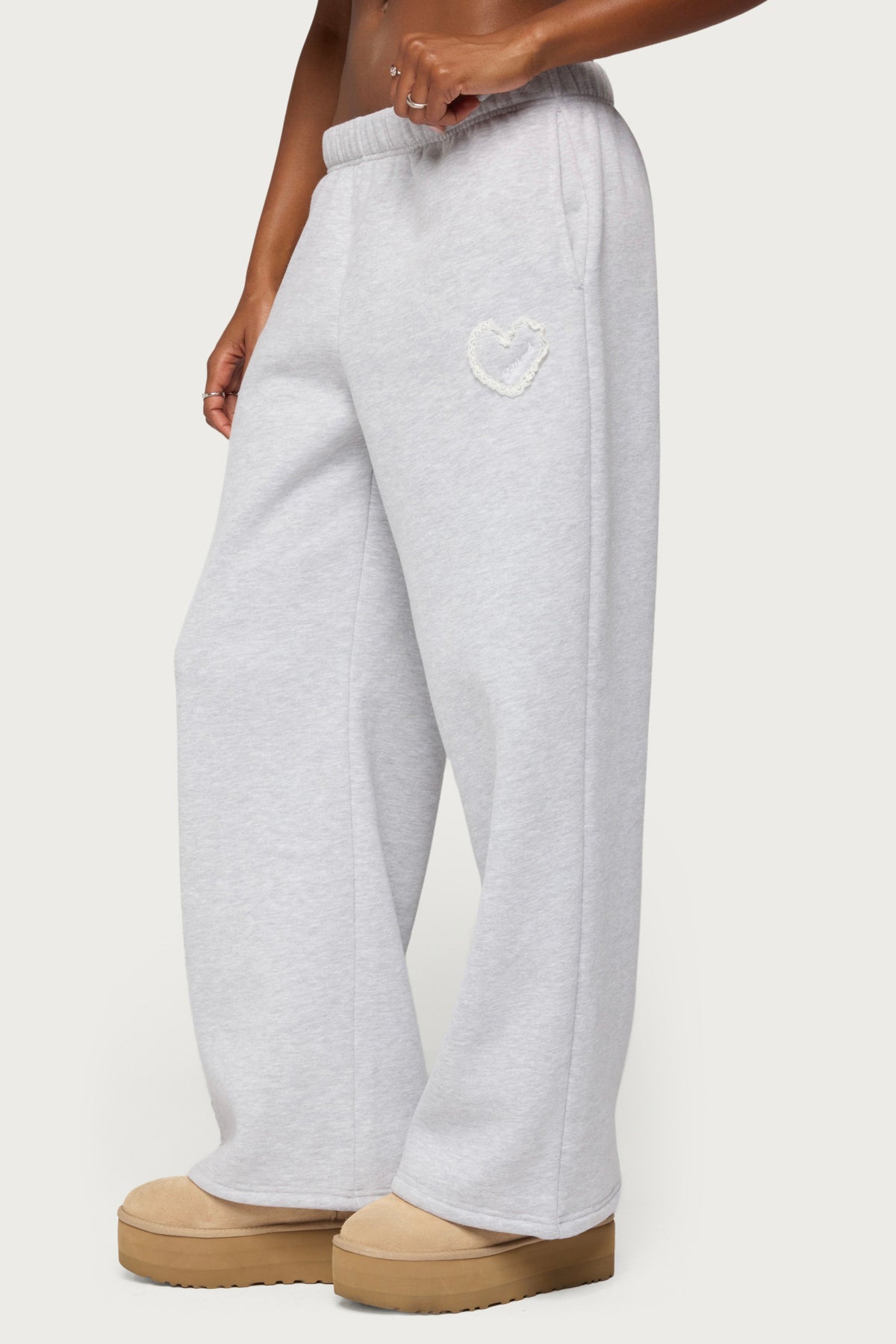 Love Edikted Wide Leg Sweatpants - GRAY-MELANGE