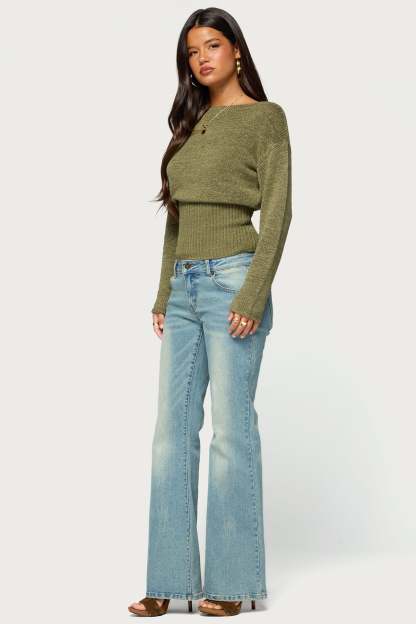 Tezi Boat Neck Light Knit Top - OLIVE