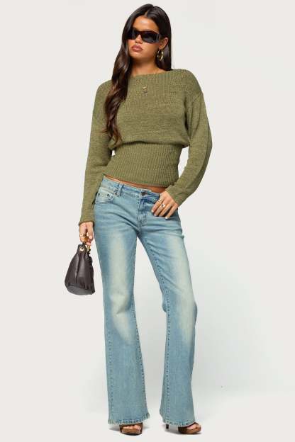 Tezi Boat Neck Light Knit Top - OLIVE