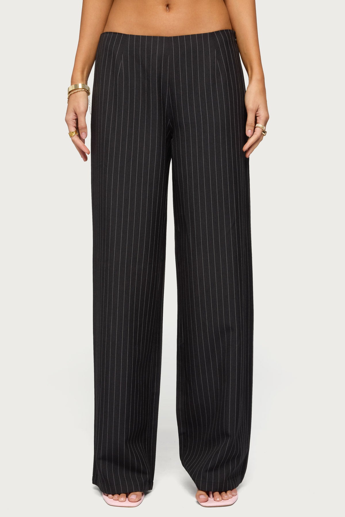 Kerie Pinstripe Low Rise Pants - BLACK