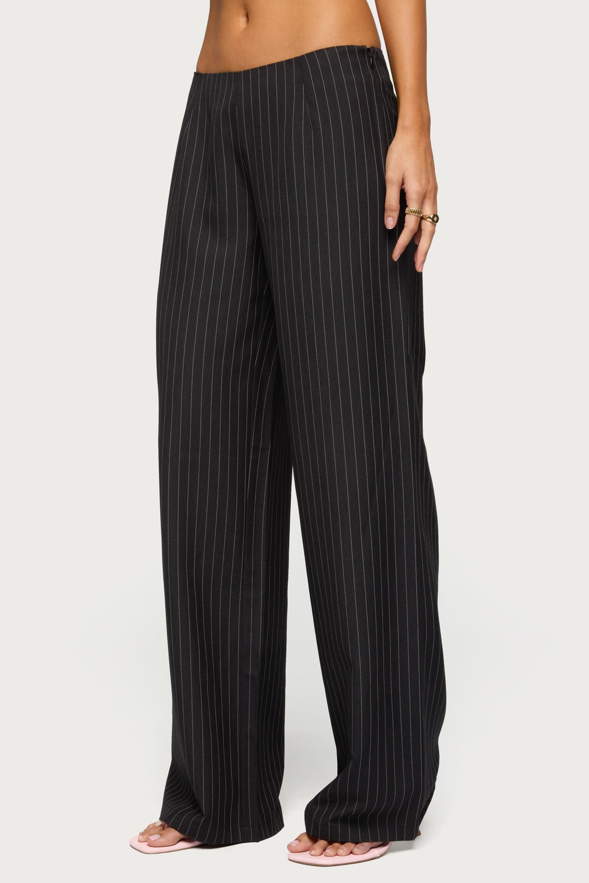 Kerie Pinstripe Low Rise Pants - BLACK