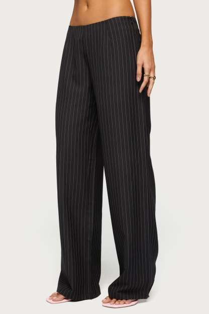 Kerie Pinstripe Low Rise Pants - BLACK