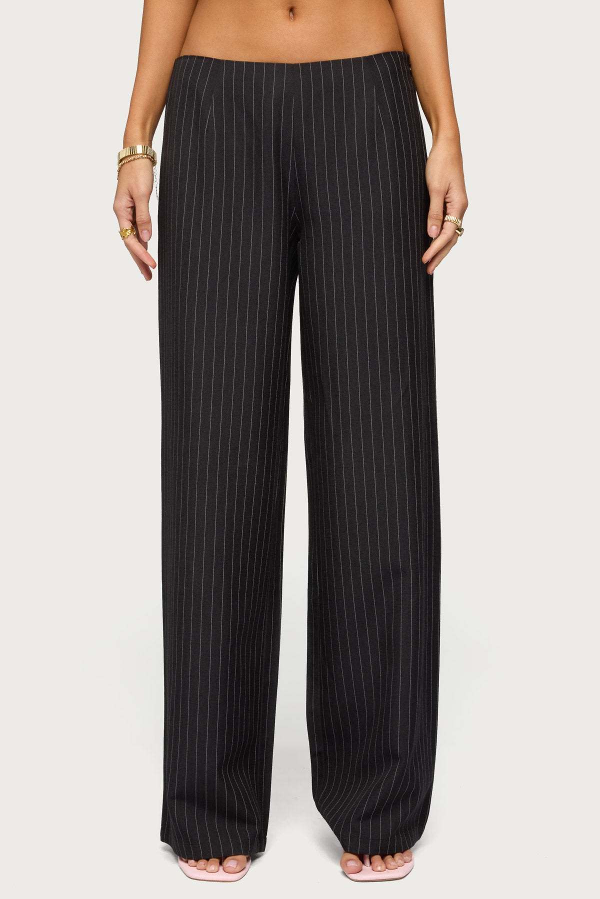 Kerie Pinstripe Low Rise Pants - BLACK