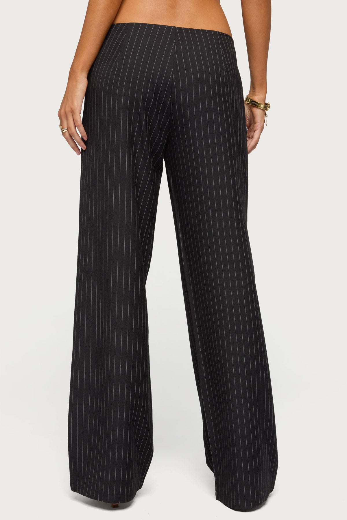Kerie Pinstripe Low Rise Pants - BLACK