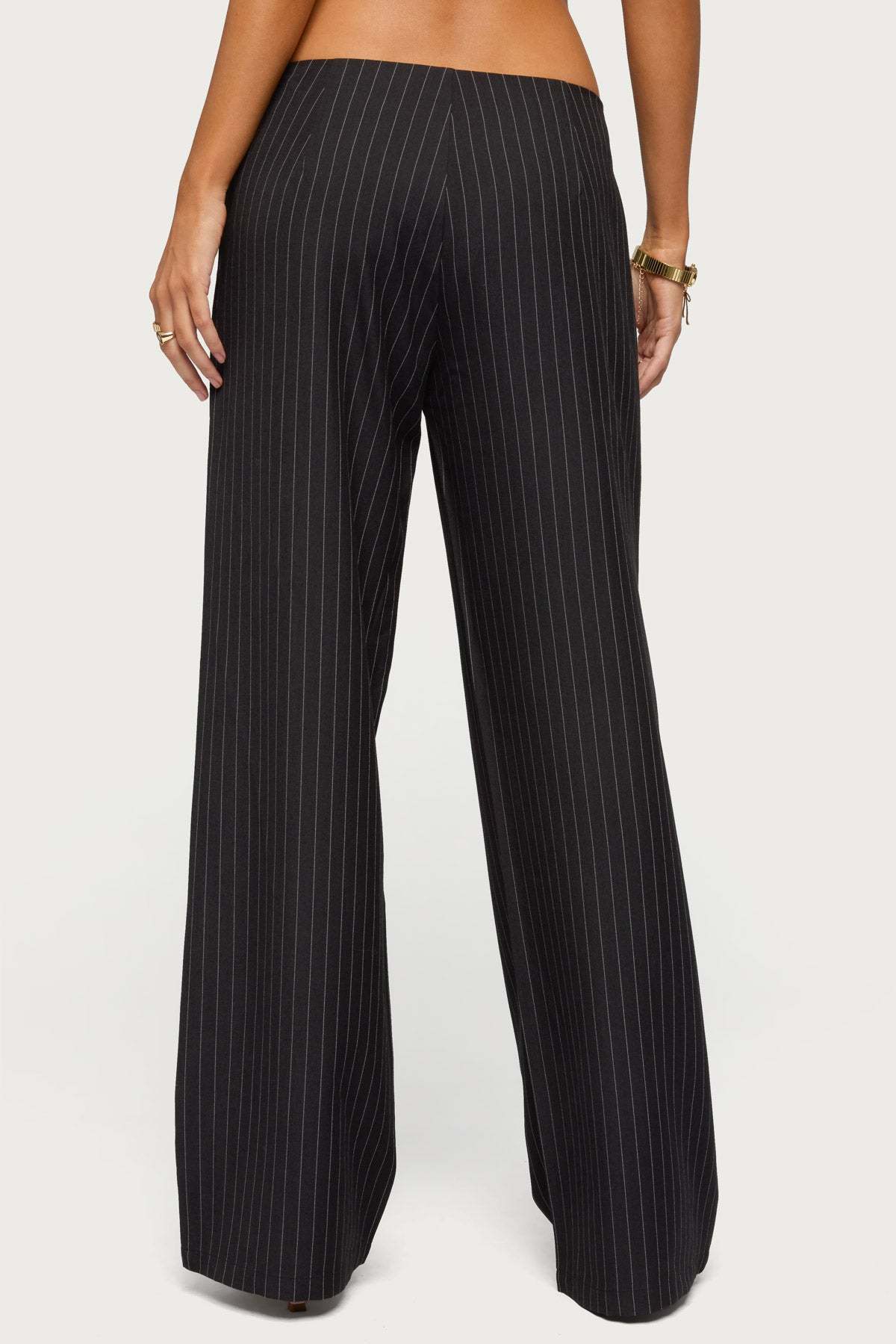 Kerie Pinstripe Low Rise Pants - BLACK