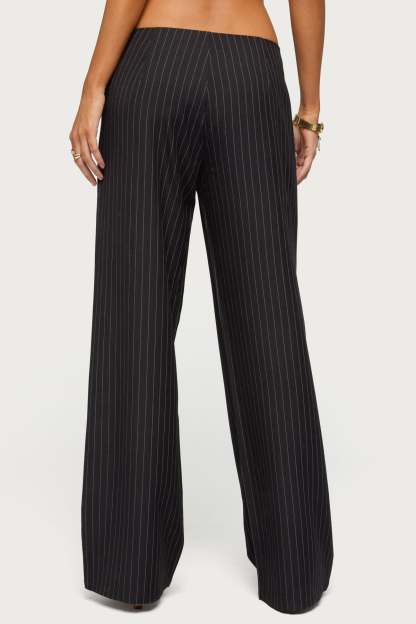 Kerie Pinstripe Low Rise Pants - BLACK