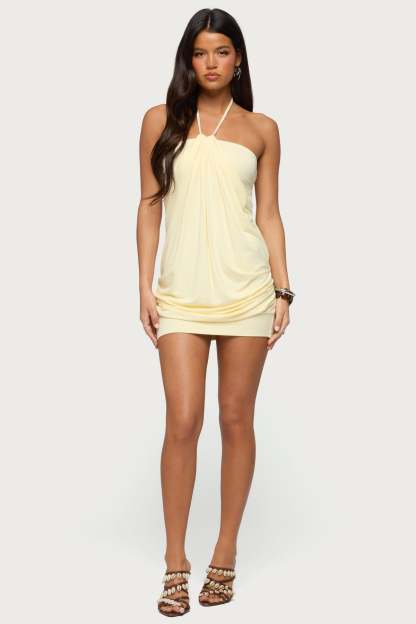 Lugenia Draped Halter Mini Dress - YELLOW
