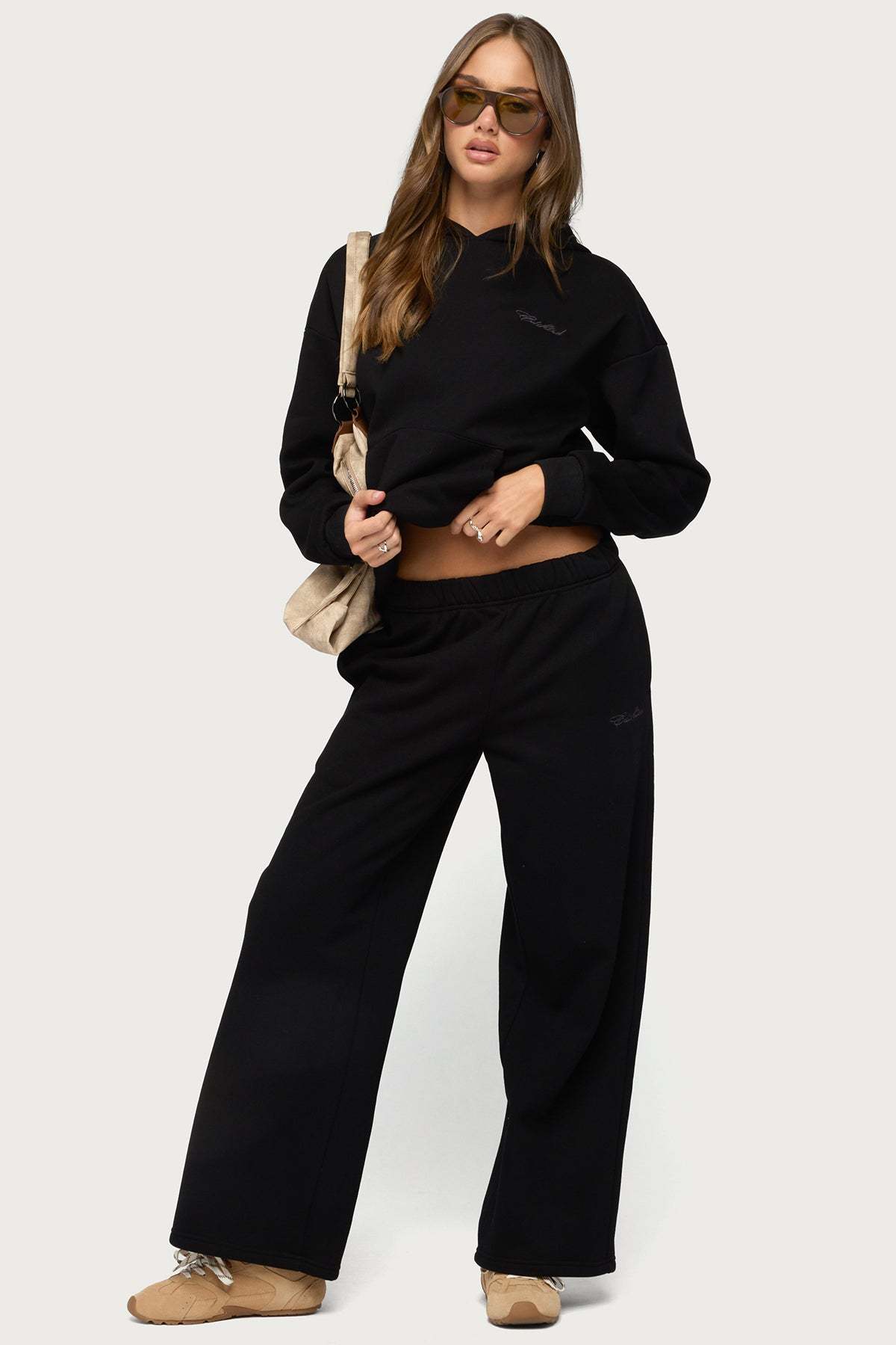 Basic Girl Wide Leg Edikted Sweatpants - BLACK