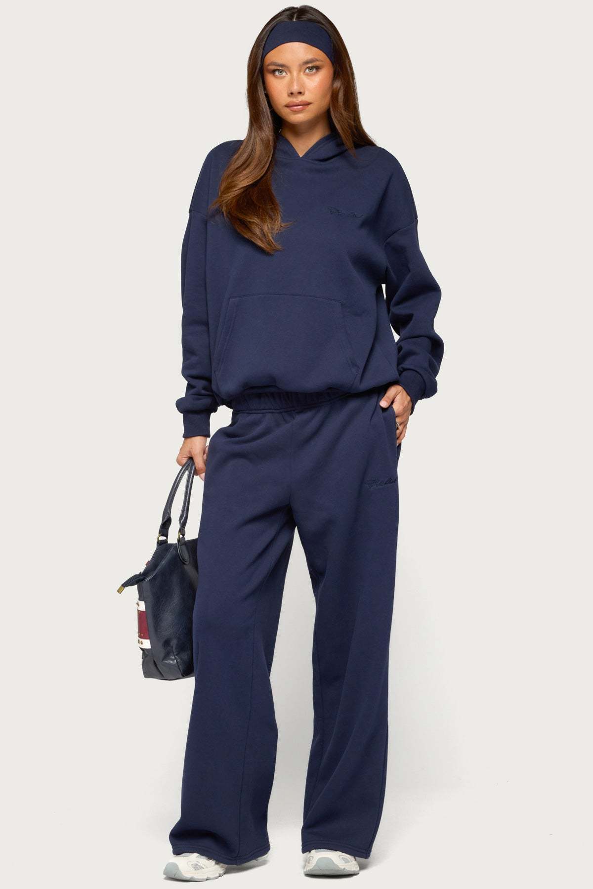 Basic Girl Wide Leg Edikted Sweatpants - NAVY