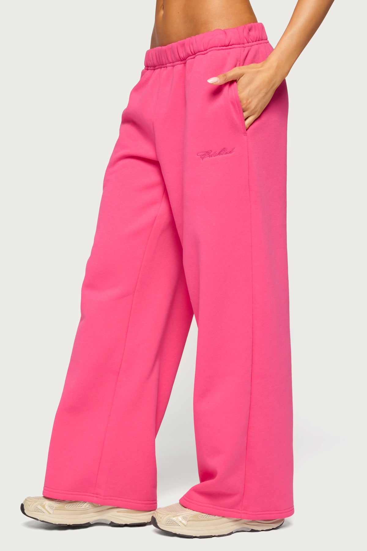 Basic Girl Wide Leg Edikted Sweatpants - HOT-PINK