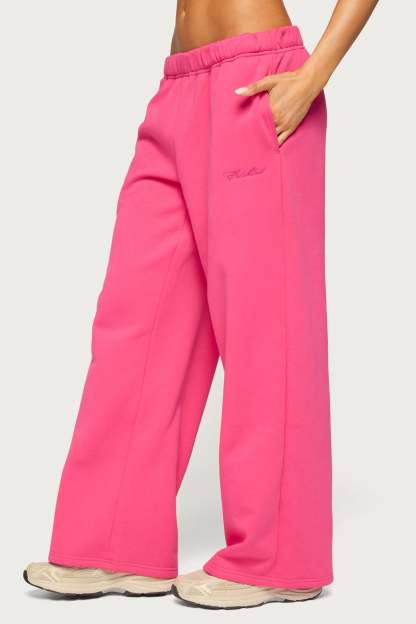Basic Girl Wide Leg Edikted Sweatpants - HOT-PINK