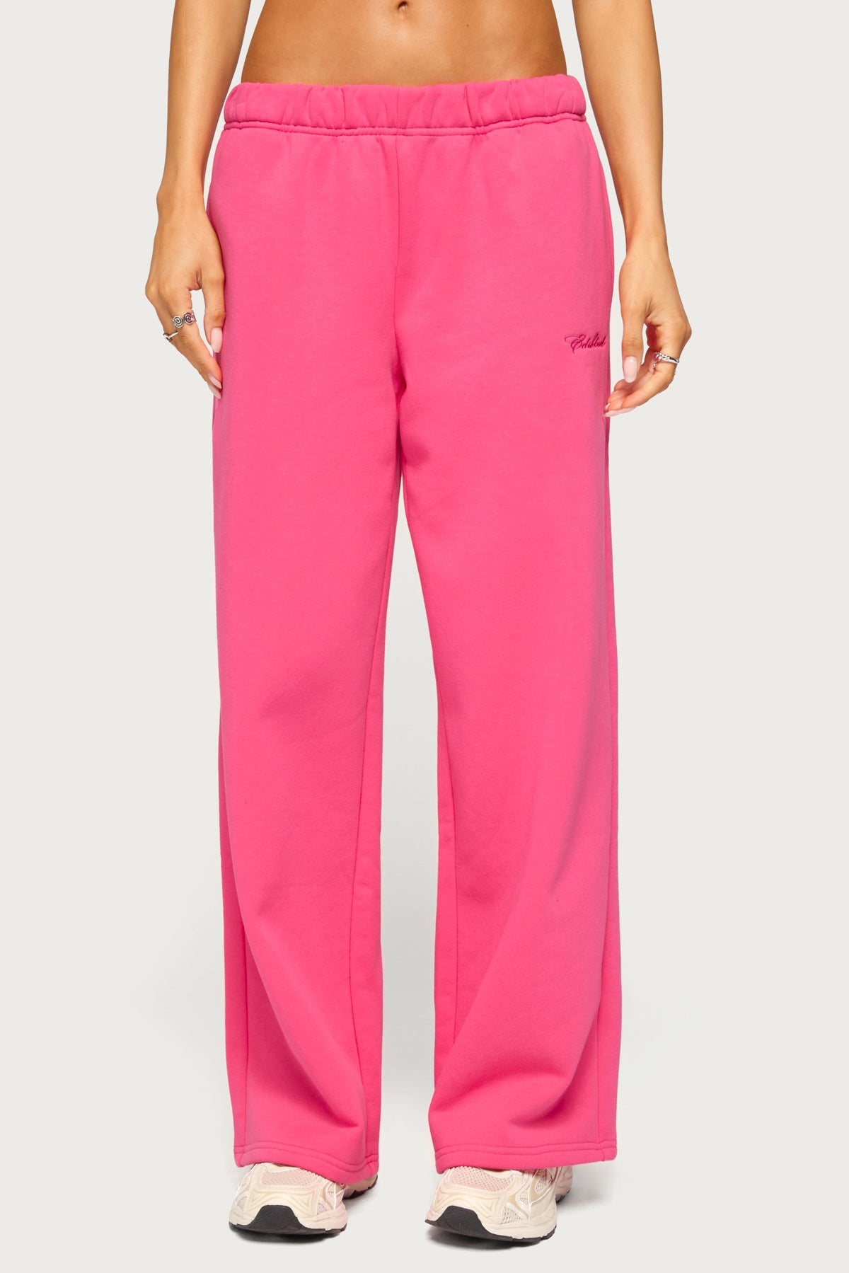 Basic Girl Wide Leg Edikted Sweatpants - HOT-PINK