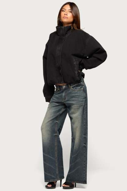 Hilary Oversized Denim Coat - BLACK-WASHED