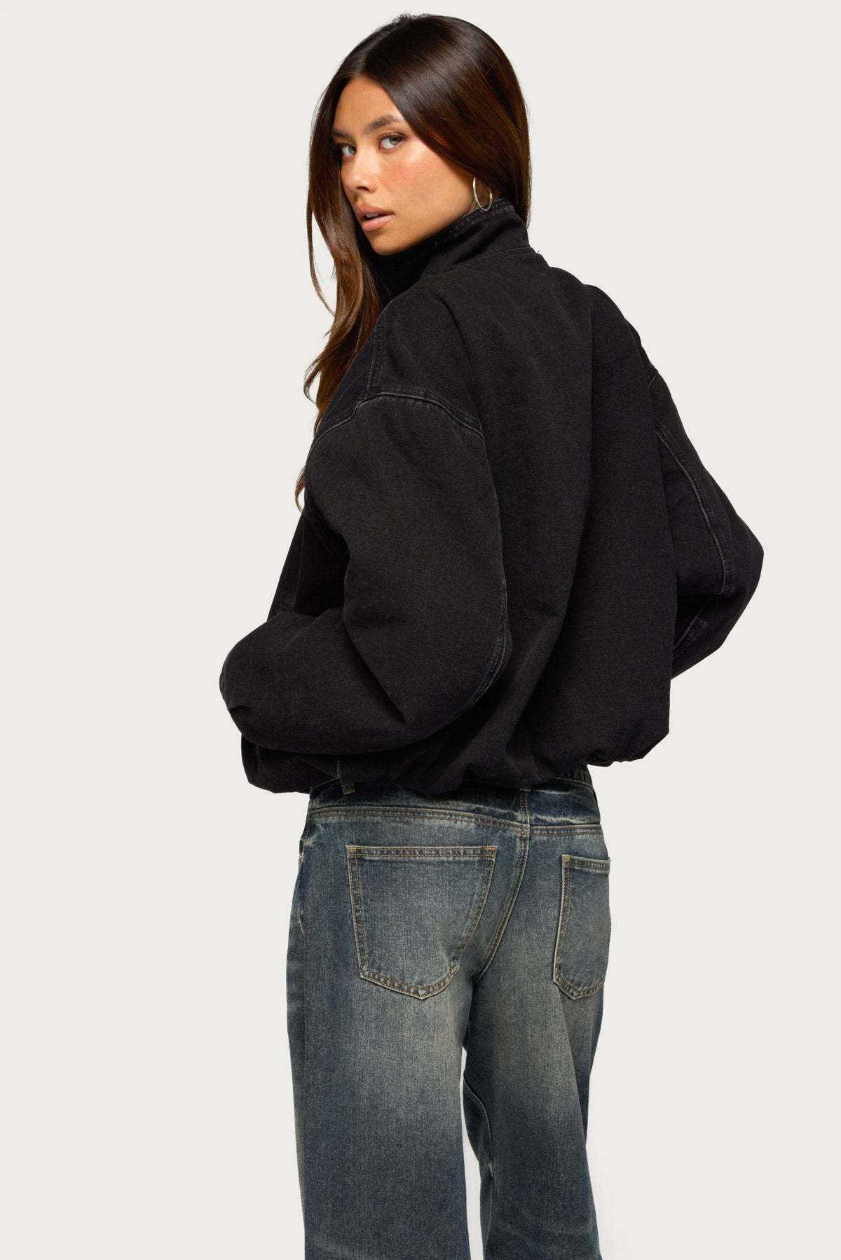 Hilary Oversized Denim Coat - BLACK-WASHED