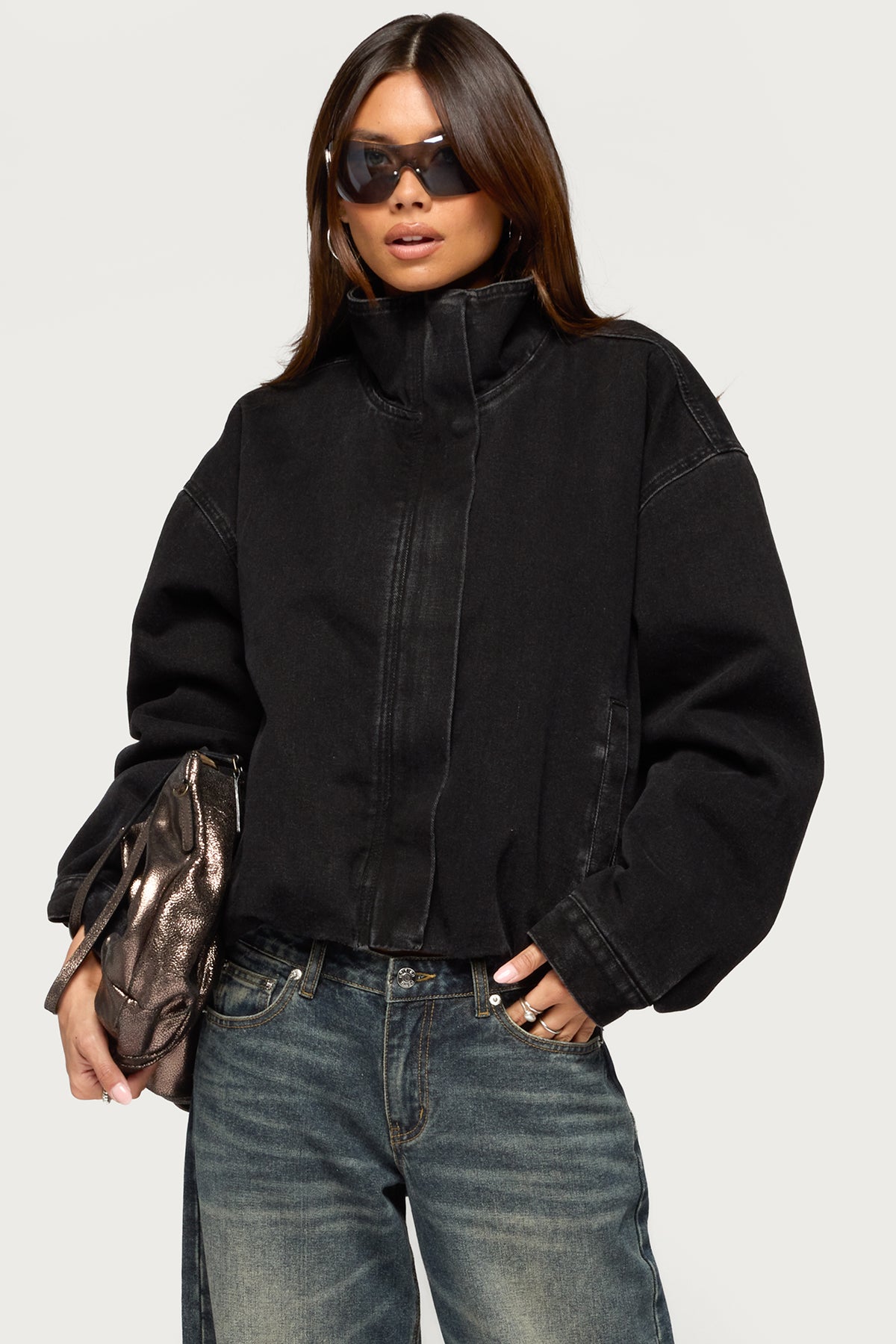 Hilary Oversized Denim Coat - BLACK-WASHED