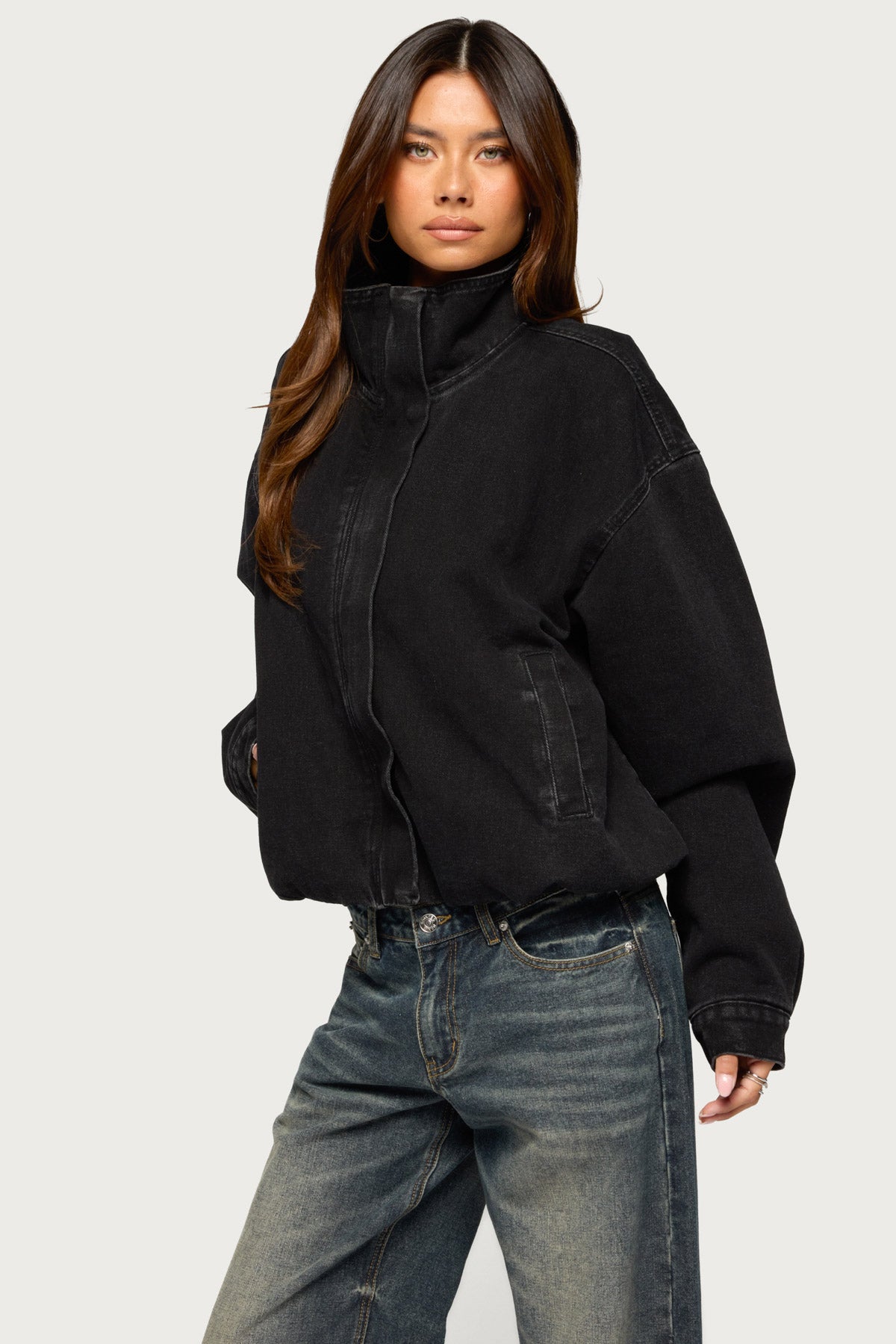 Hilary Oversized Denim Coat - BLACK-WASHED