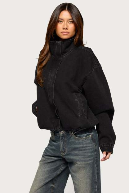 Hilary Oversized Denim Coat - BLACK-WASHED
