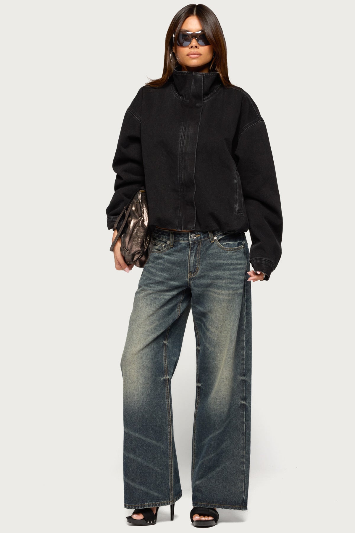 Hilary Oversized Denim Coat - BLACK-WASHED
