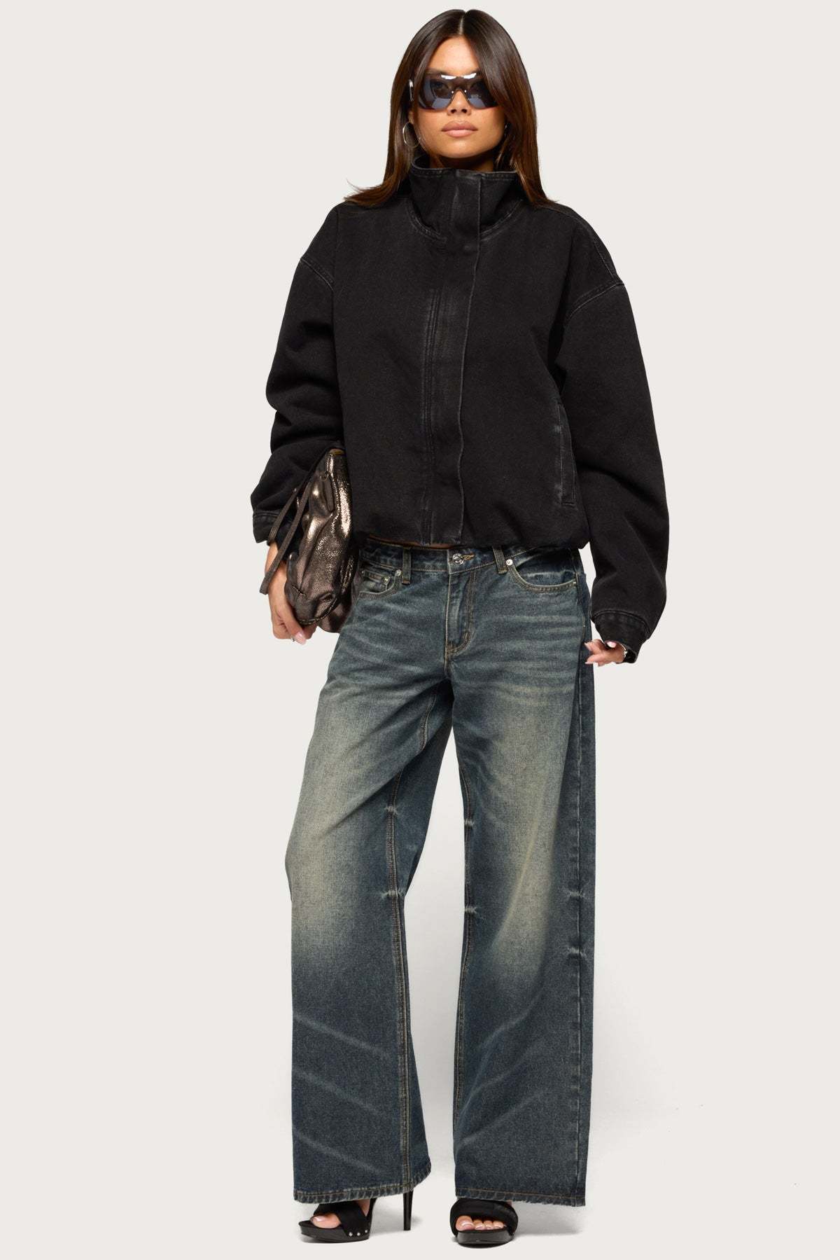 Hilary Oversized Denim Coat - BLACK-WASHED