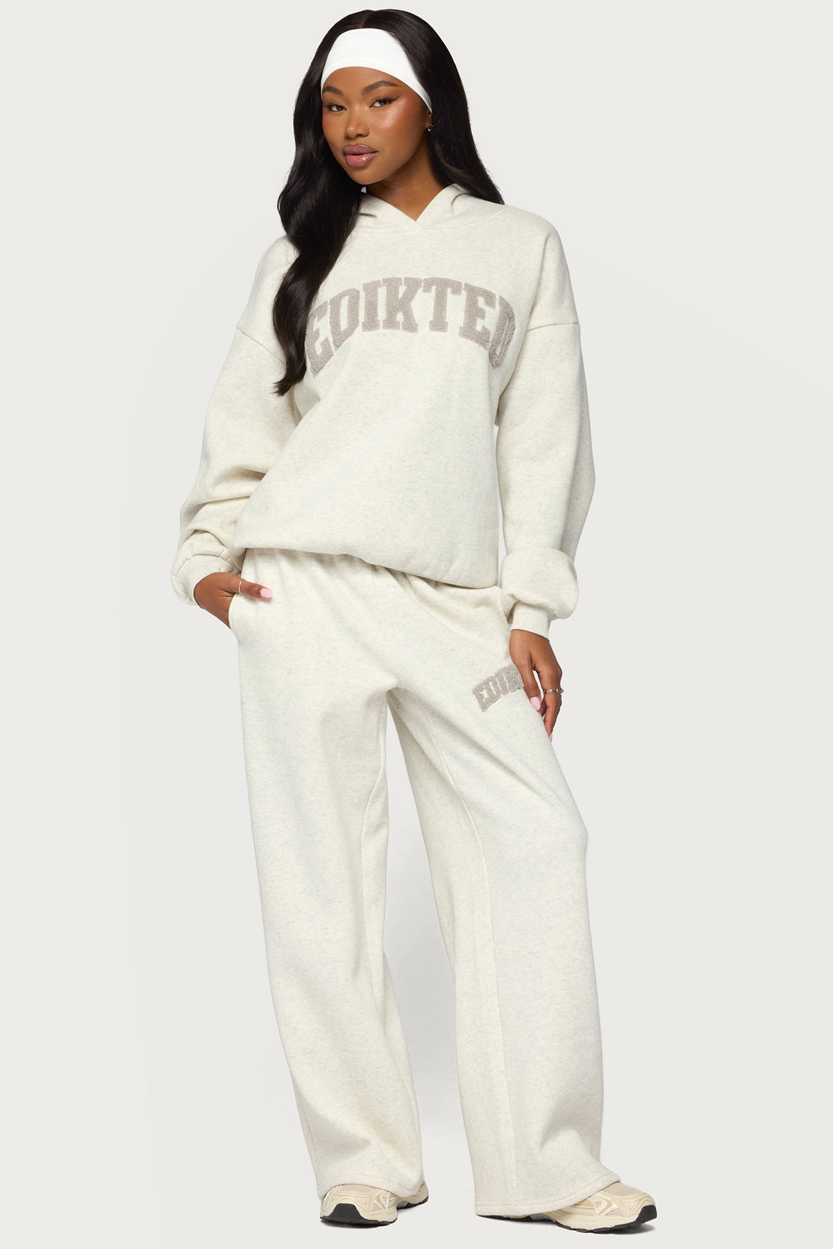 Edikted To You Wide Leg Sweatpants - LIGHT-GRAY-MELANGE