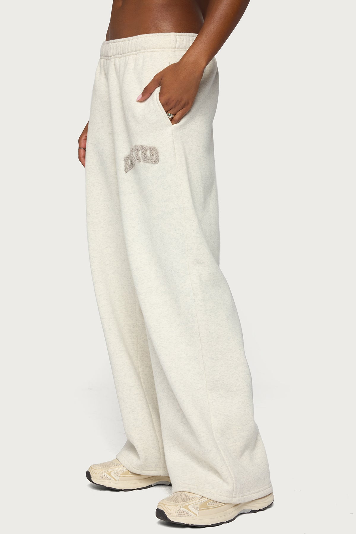 Edikted To You Wide Leg Sweatpants - LIGHT-GRAY-MELANGE