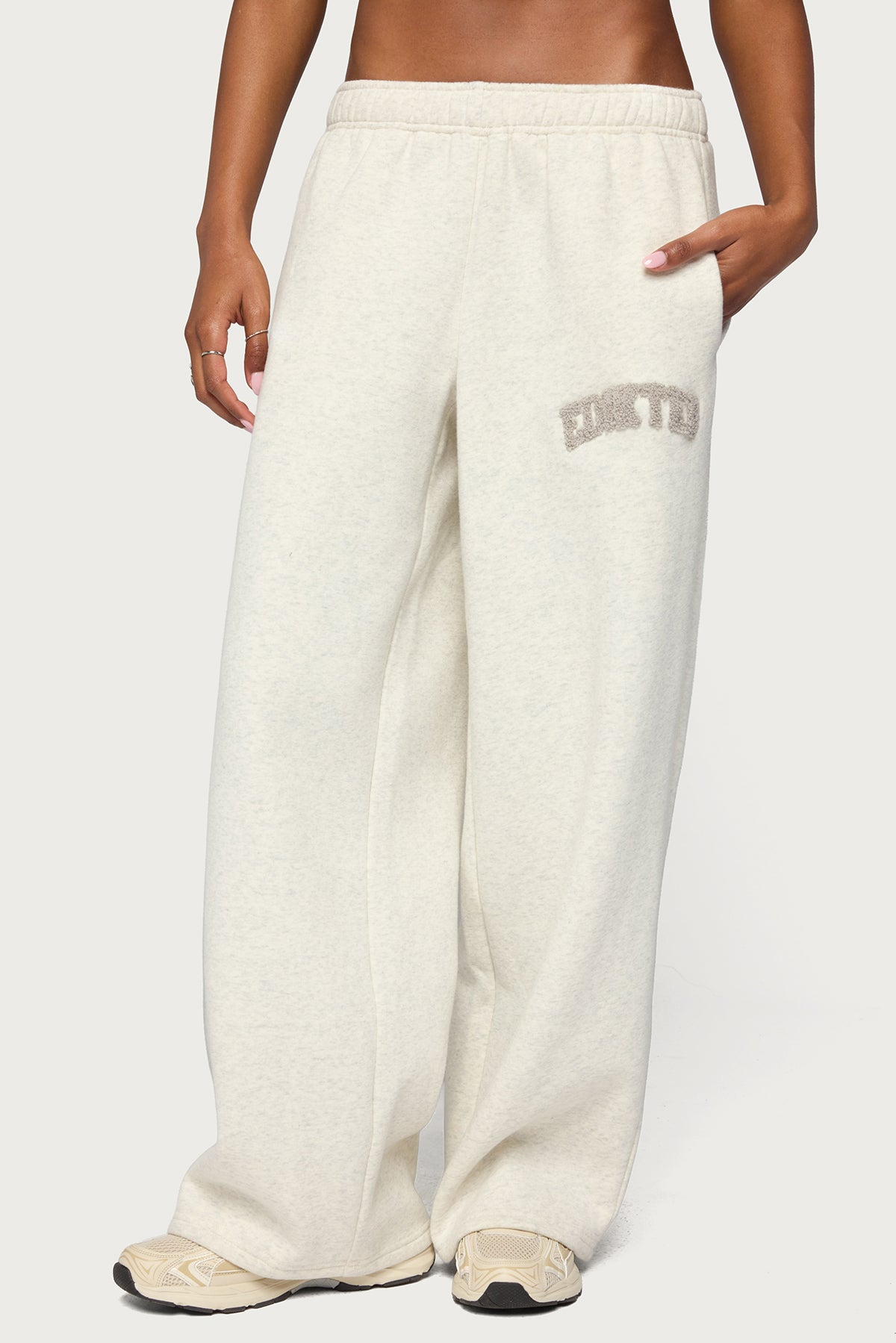 Edikted To You Wide Leg Sweatpants - LIGHT-GRAY-MELANGE