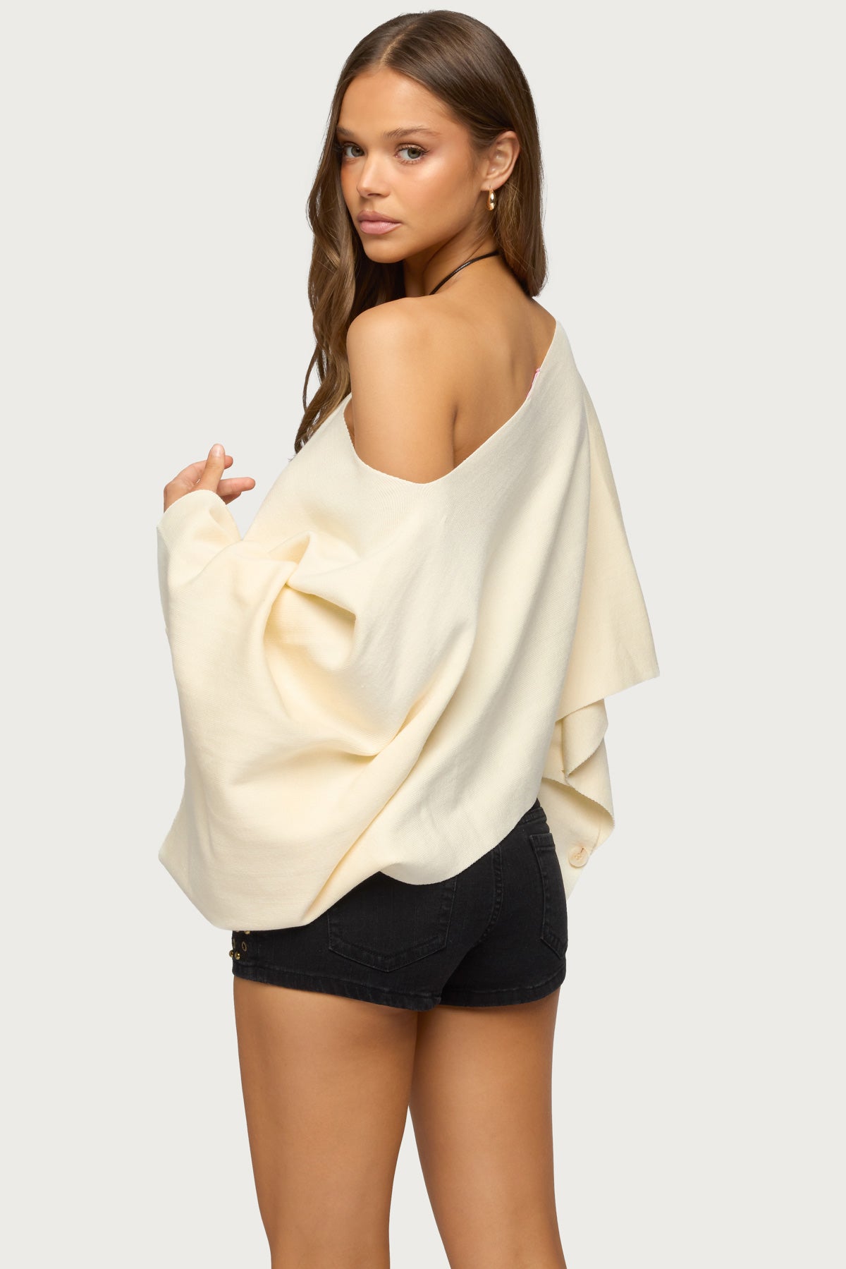 Sharla Off Shoulder Poncho Sweater - CREAM
