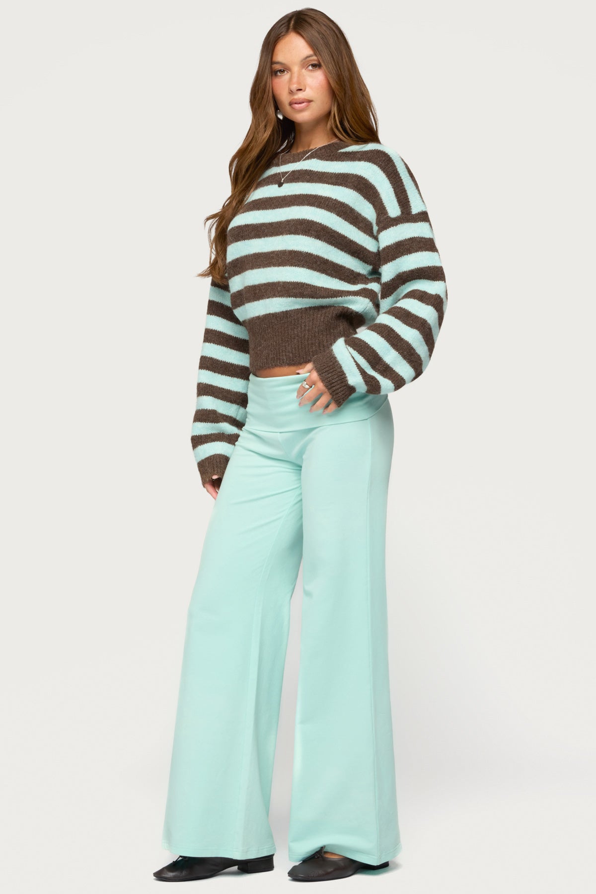 Penelope Fuzzy Striped Sweater - LIGHT-BLUE-AND-BROWN