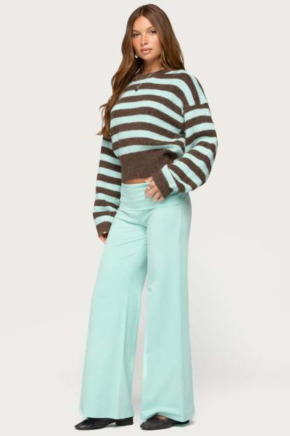 Penelope Fuzzy Striped Sweater - LIGHT-BLUE-AND-BROWN