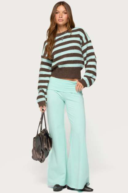 Penelope Fuzzy Striped Sweater - LIGHT-BLUE-AND-BROWN