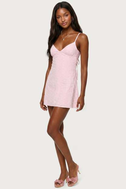 Iman Embroidered Cotton Cutout Mini Dress - PINK