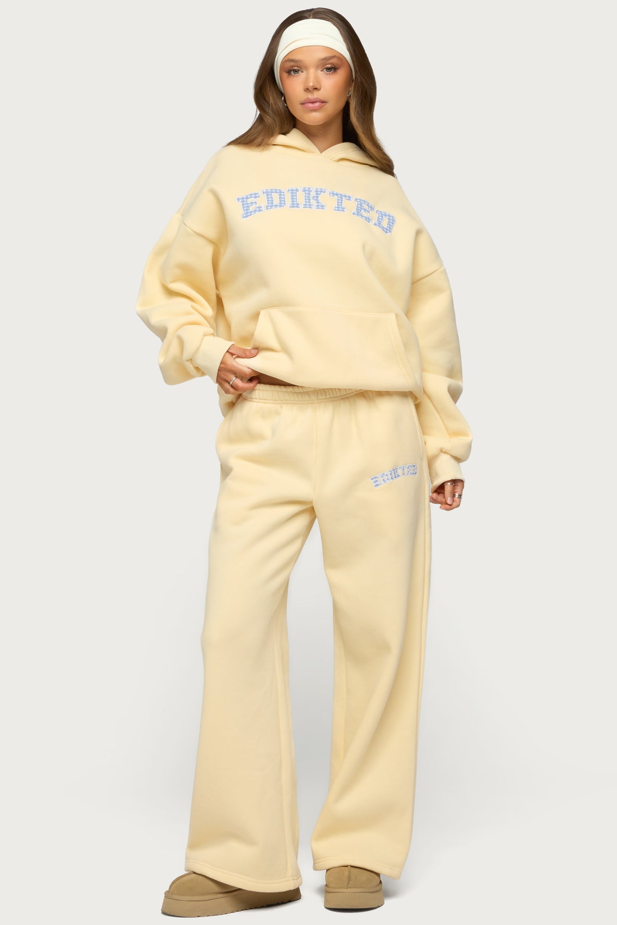 Edikted Lover Wide Leg Sweatpants - YELLOW