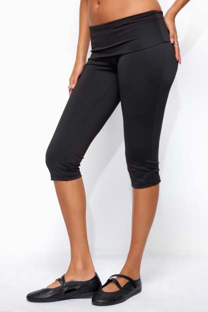 Ravena Foldover Capri Leggings - BLACK