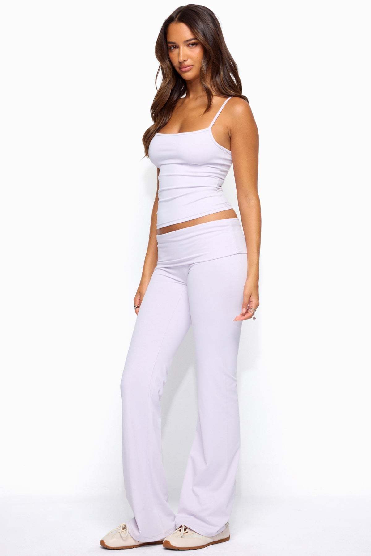 Oriane Foldover Flared Leggings - LILAC