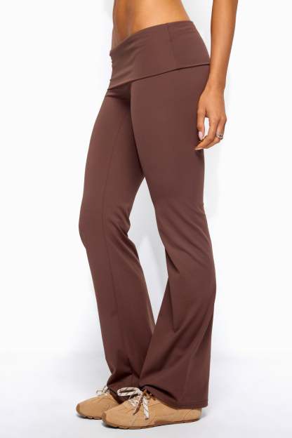 Oriane Foldover Flared Leggings - BROWN