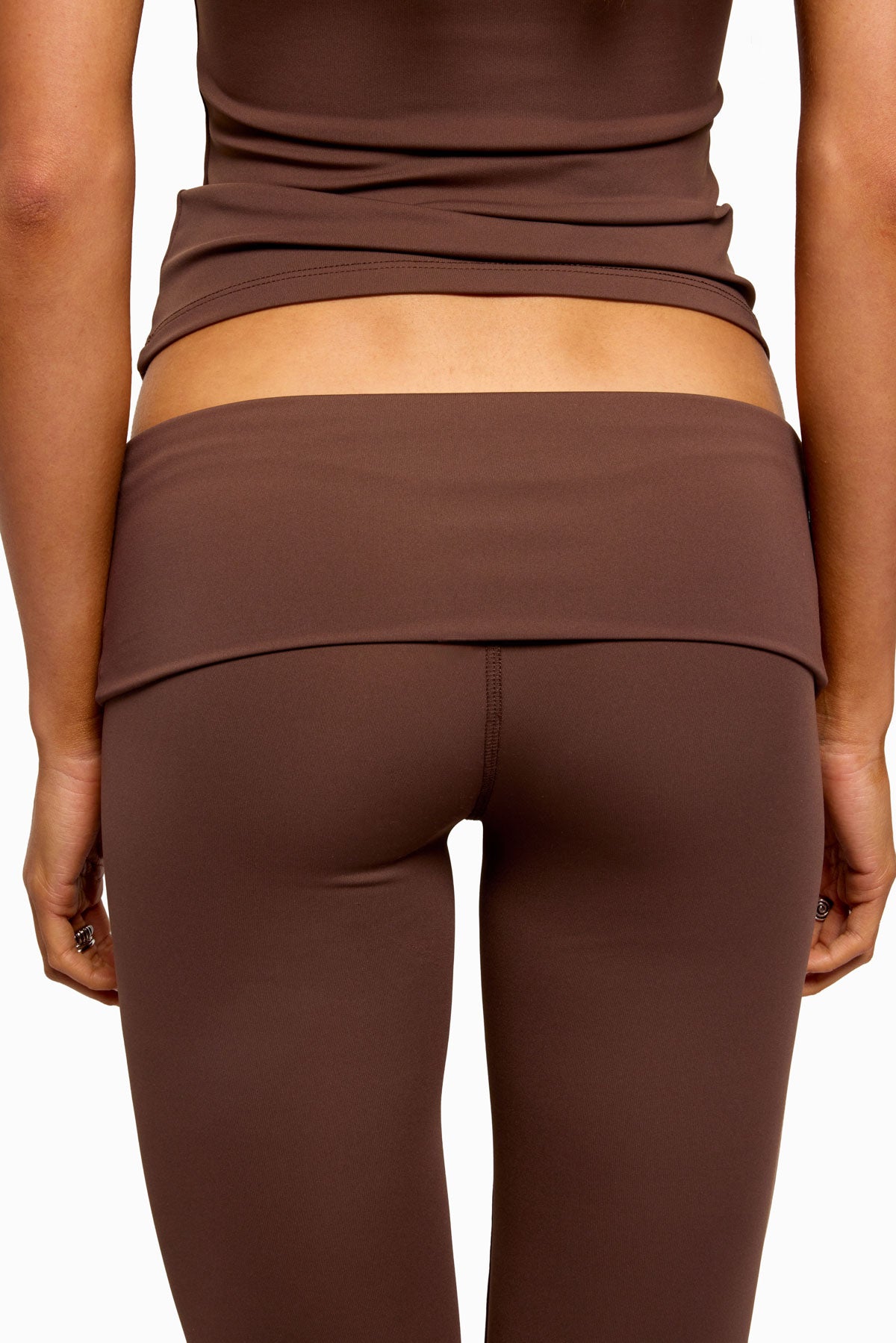 Oriane Foldover Flared Leggings - BROWN