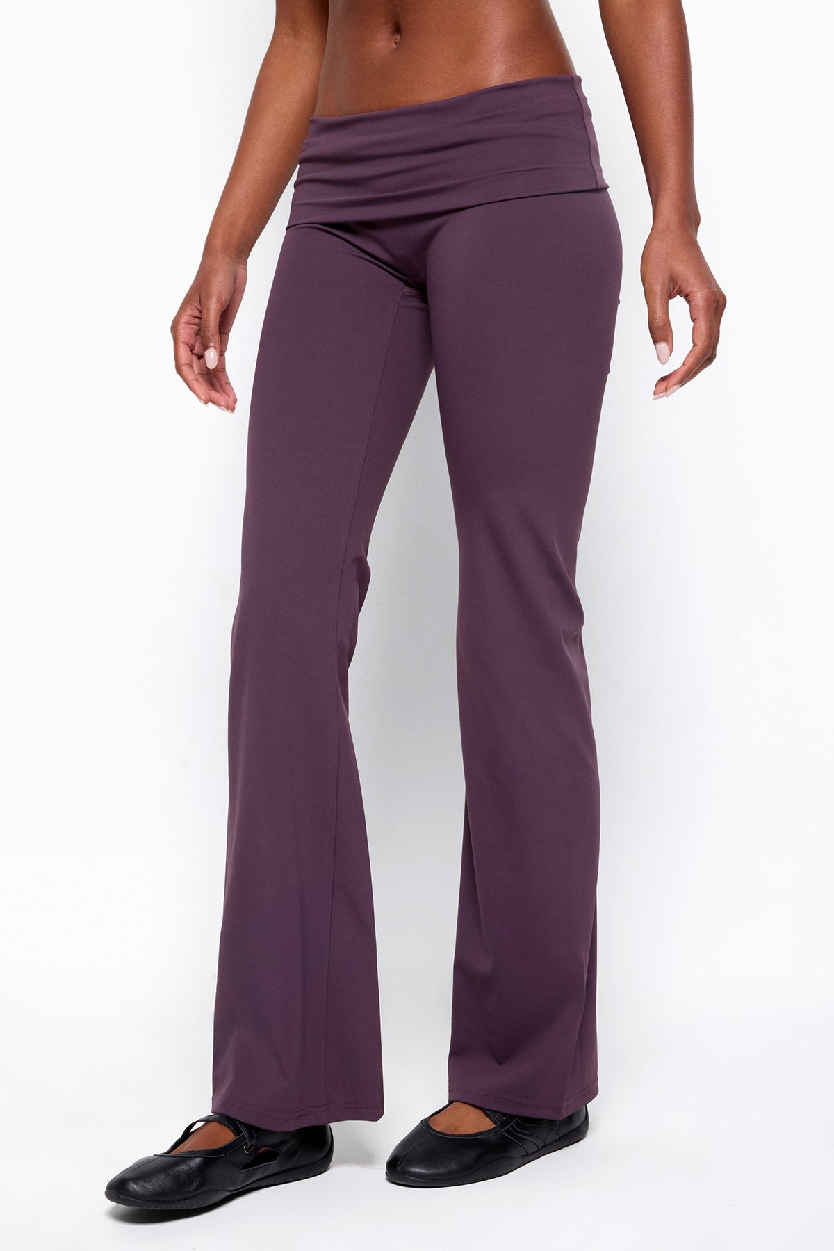 Oriane Foldover Flared Leggings - PLUM