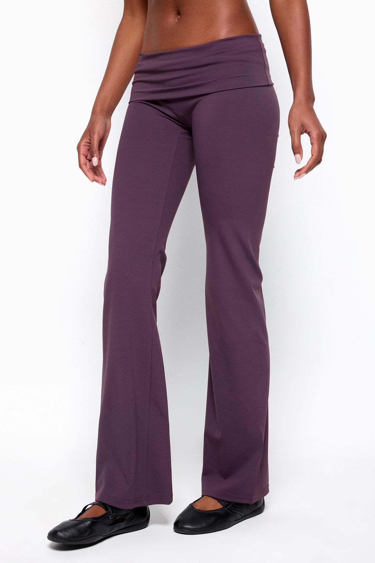 Oriane Foldover Flared Leggings - PLUM