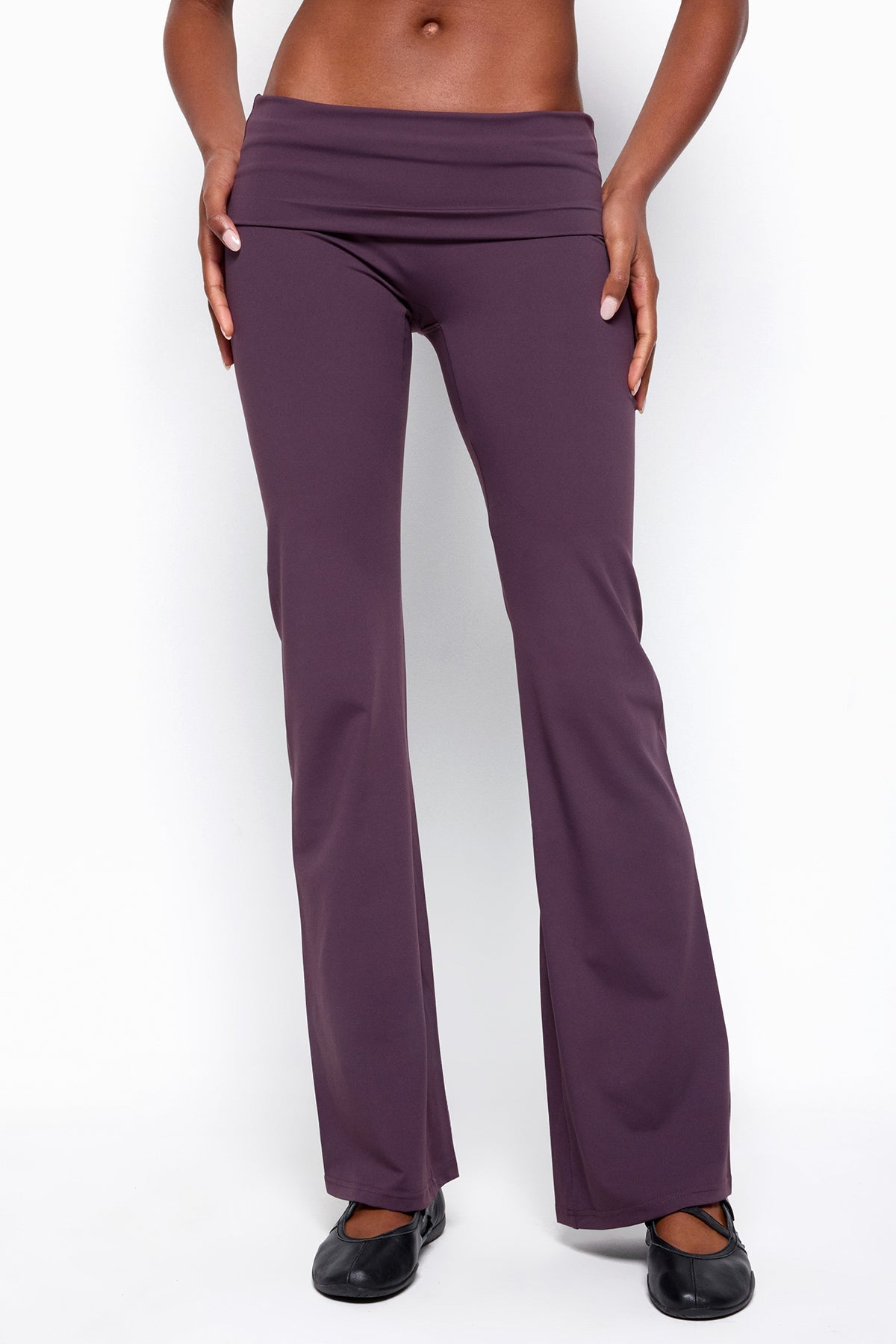 Oriane Foldover Flared Leggings - PLUM