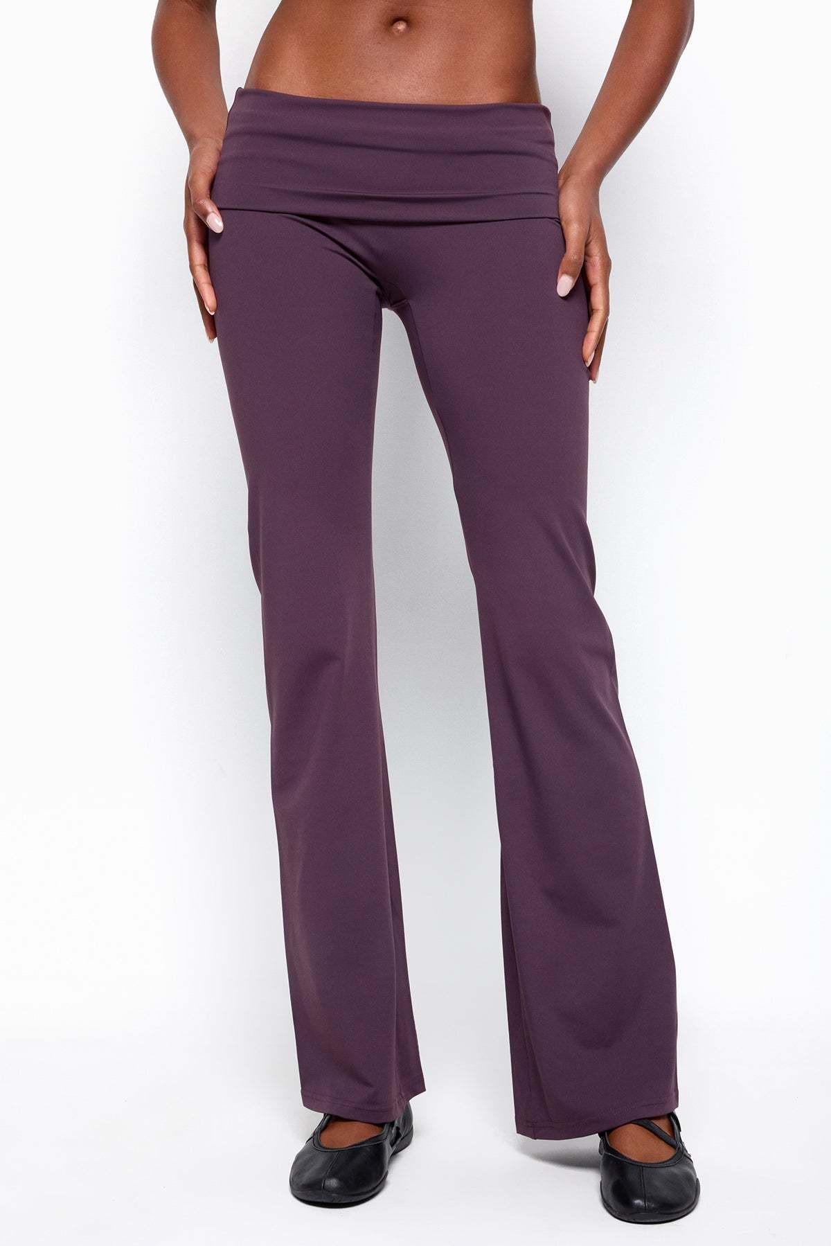 Oriane Foldover Flared Leggings - PLUM